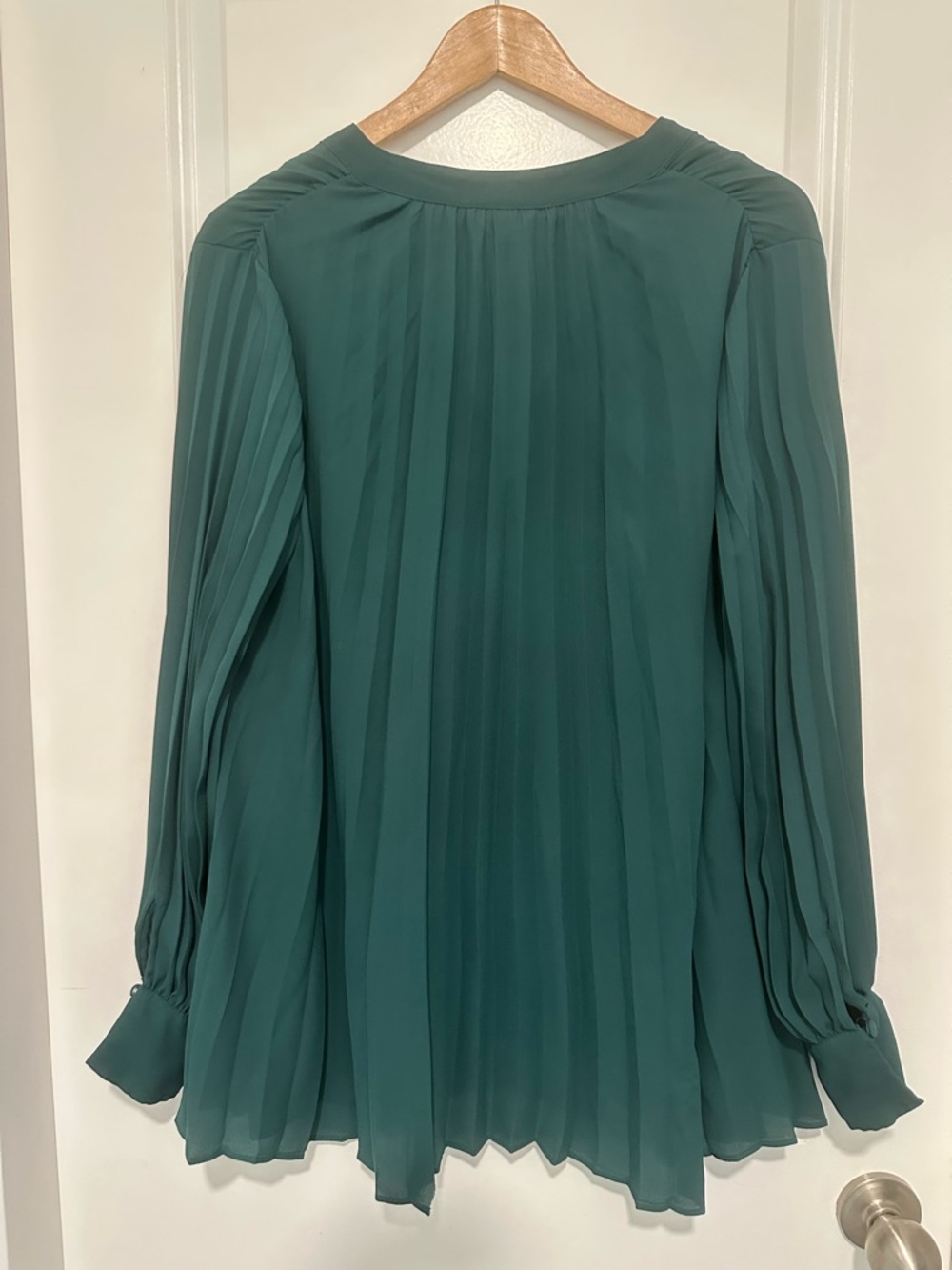 Penningtons Teal Pleated Button-Front Tie-Neck Blouse - Picture 3 of 13